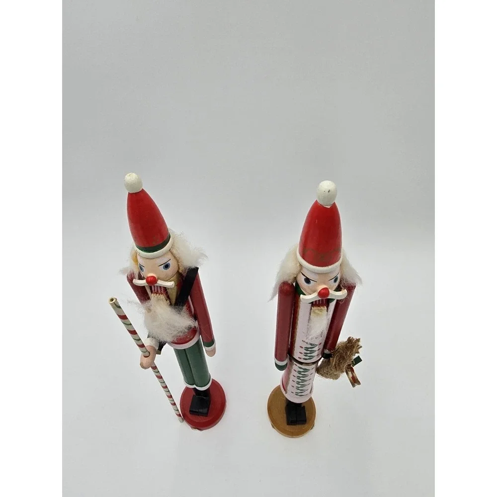 Set of 2 Skinny Wooden Santa Nutcrackers 10‎ inches Christmas Figurines